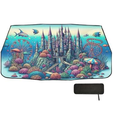 Imagem de Undersea Castle Persianas de caminhão de parque de diversões para para-brisa bloco UV guarda-chuva de para-brisa de carro 147.3 cm x 75.4 cm persianas de janela de carro retrátil