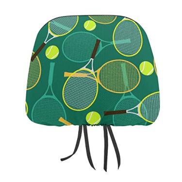 Imagem de Raquetes e bolas de tênis sem costura padrão verde 2 peças capas protetoras de encosto de cabeça para assento de carro universal, capa macia para encosto de cabeça de carro, acessórios de decoração