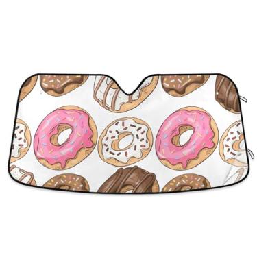 Imagem de Persiana de sol branca rosquinhas coloridas personalizadas para para-brisas de carro, pára-brisas dianteiras, pára-brisas dianteiras M, 139,7 x 70,1 cm