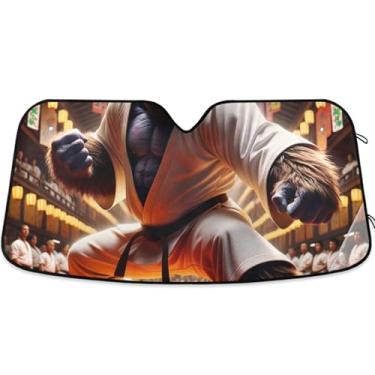Imagem de Guarda-sol engraçado Gorilla Karate personalizado para para-brisa de carro engraçado dobrável universal caminhão auto carro sombra para para-brisa dianteiro S, 134,6 cm x 59,7 cm
