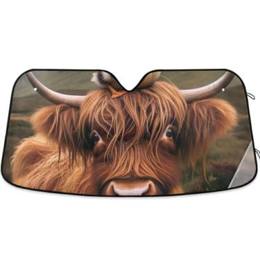 Imagem de Toldo de sol bonito com estampa de pato de vaca Highland para para-brisa de carro, dobrável, caminhão, carro, protetor retrátil S, 134,6 cm x 59,7 cm