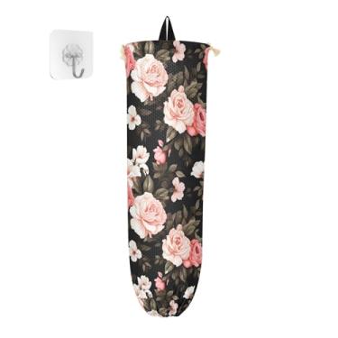 Imagem de Aquarela floral com suporte de saco plástico de rosas, dispensador de sacolas de supermercado para sacolas plásticas, bolsa de armazenamento de parede, 1 pacote