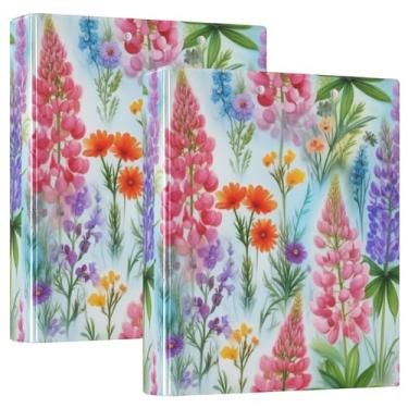 Imagem de Fichários personalizados de flores silvestres cor-de-rosa coloridas 3,8 cm, 3 anéis, 200 folhas, prancheta, estampado, anel redondo, fichário resistente, 31,5 x 27 x 6 cm, 1 pacote