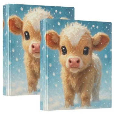 Imagem de Fichários fofos de flocos de neve de inverno de 3 cm com 3 anéis para guardar 200 folhas, caderno, anel redondo, fichário de escritório, 31,5 x 27 x 6 cm, pacote com 2