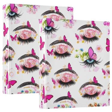 Imagem de Fichários de 3 anéis personalizados com olhos artísticos de 3 cm, comporta 200 folhas, pastas, portfólio, anel redondo, fichário de escritório, 31,5 x 27 x 6 cm, pacote com 2