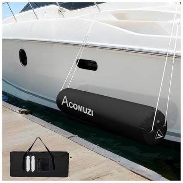Imagem de ACOMUZI Para-lamas de doca infláveis resistentes, para-choques de barco grandes de 1,8 m x 35,5 cm para ancoragem com 2 cordas, para-lamas de barco para ancoragem de pára-choques de doca de barco