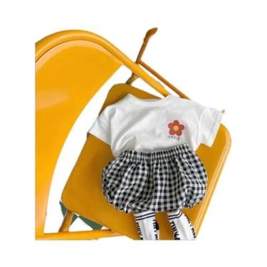 Imagem de Conjunto De 2 Peças Xadrez Floral Para Bebês Meninas, Camiseta De Mang