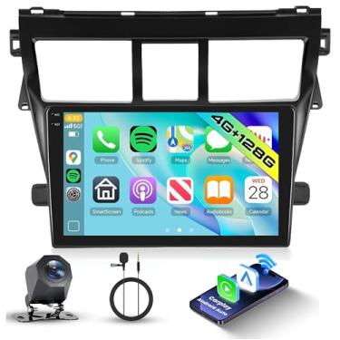 Imagem de Rádio 4G + 128G para Toyota Vios Yaris 2007-2014 com Carplay sem fio Android Auto, tela de toque embutida de 23 cm, estéreo automotivo duplo Din com navegação GPS, Bluetooth, DSP, WiFi, FM RDS, câmera