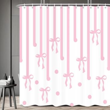 Imagem de AHBEWIN Cortina de chuveiro linda rosa branco laço moderno listras cortinas de banheiro estética abstrato pontos bonito estilo coquete crianças meninos meninas princesa banheira decoração com ganchos