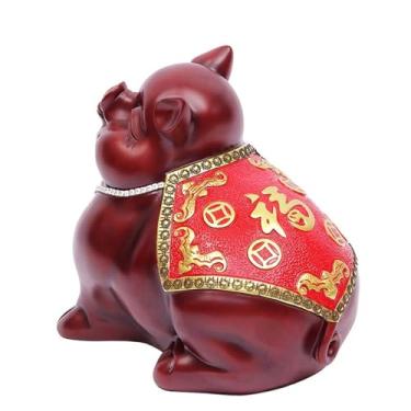 Imagem de Cofrinho cofrinho cofrinho Fu Pig Mealheiro artesanato de resina grande capacidade decoração de casa presente de aniversário moeda cofrinho decoração de casa (pequeno)
