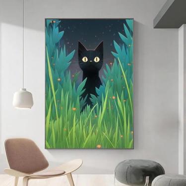 Imagem de Ilustração de animais pretos impressões de arte em tela pôsteres plantas florestais para sala de estar banheiro quarto decoração - (85 x 120 cm) 33 x 47 polegadas sem moldura