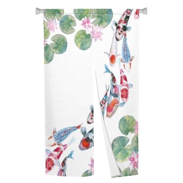 Imagem de Leowefowa Cortina de porta japonesa Noren Chinese Kio Fish Printing Decor Window Treatment Good Lucky Long Noren cortina de porta tapeçaria divisória de sala suspensa cozinha decoração de casa, 85 cm
