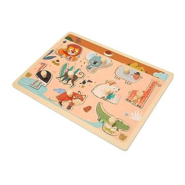 Imagem de Cryfokt Brinquedo de Placa de Quebra-cabeça de Padrões de Animais de Zoológico de Madeira para Crianças, Coordenação Olho-mão de Reconhecimento Aprimorado para Aprendizagem Pré-escolar, Placa Base