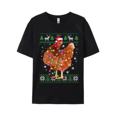 Imagem de Camiseta Casual De Algodão Natural Com Luzes De Natal E Chapéu De Papa