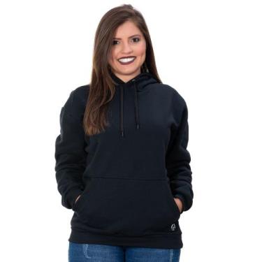 Imagem de Blusa Moletom Blusão Preto Feminino Capuz Bolso Canguru - W2, M, Preto