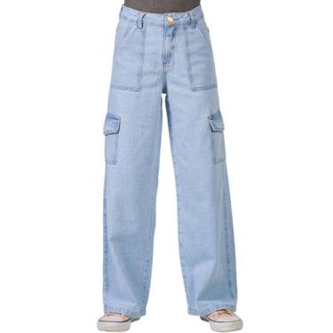 Imagem de Calça Jeans Wide Leg Infantil Cargo de Menina Juvenil - Ewg Moda Infan