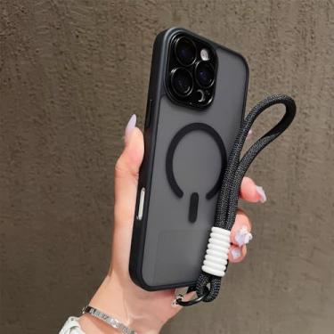Imagem de Capa protetora magnética fosca translúcida para iPhone 16, 15, 14, 13, 12, 11 Pro Max Plus com carregamento sem fio, preta, para iPhone 12 Pro