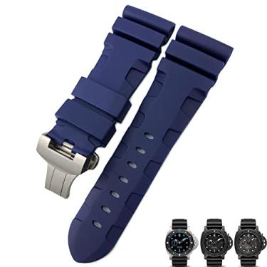 Imagem de ORKDFJ Pulseira de relógio Nature Rubber 24 mm para luminária submersível Panerai PAM preto azul vermelho laranja pulseira fecho borboleta (cor: borboleta azul, tamanho: 24 mm)