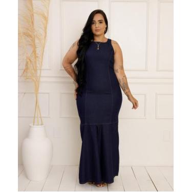 Imagem de Vestido Longo Jeans com Lycra sem Manga Moda Slim e Plus Size - Fabric