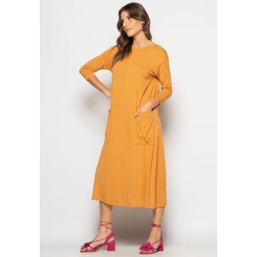Imagem de Vestido Midi Com Bolsos E Manga 7/8 Caramelo Salvatore, M