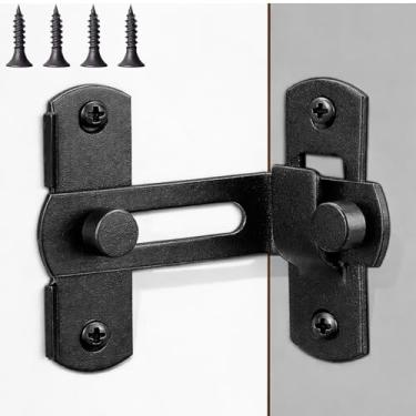 Imagem de Trincos de porta com fecho, trava de segurança para portas francesas deslizantes de madeira de celeiro, ferragens de aço inoxidável SUS304 resistentes - 90 graus/grande/preto