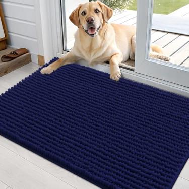 Imagem de OLANLY Tapete de porta de cachorro para patas enlameadas 91 x 61 cm, capacho de lama de chenille ultra absorvente, antiderrapante, lavável e com armadilha de sujeira para entrada interna, tapetes