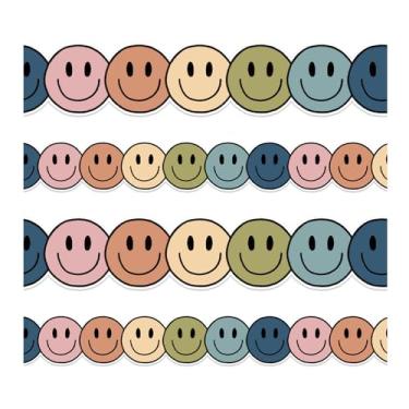 Imagem de Whaline Quadro de avisos de 9,5 m Happy Face Borda Boho Color Smile Face Die Cut Trim Border Roll for Back to School Room Chalkboard Wall Decor