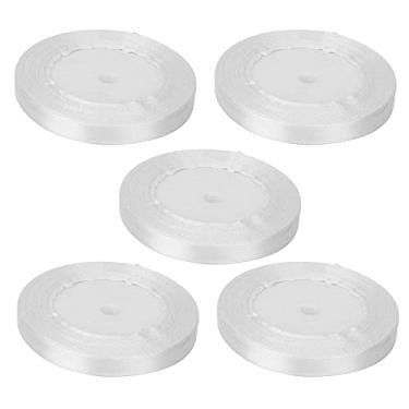 Imagem de SIWOTED 5 peças de fita de cetim de 1 cm de largura e 22 m de comprimento para decoração de casamento para embalagem de bolo e caixa de doces (Branca)