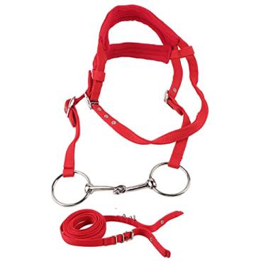 Imagem de Ainoli ajustável cavalo freio rédea arnês headstalls com almofada macia vermelho