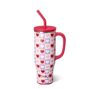 Imagem de Swig Life Mega caneca de 850 g, copo de 850 g com alça e canudo, copos isolados grandes, caneca de viagem amigável com suporte de copo, copo de aço inoxidável de 850 g, garrafa de água isolada