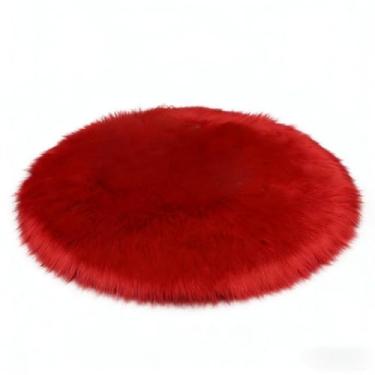 Imagem de Tapete Redondo de Pelo - Decoração Elegante para Casa, Ideal para Salas, Quartos e Cenários de Fotos, Macio e Aconchegante (Vermelho,G (100cmx100cm))