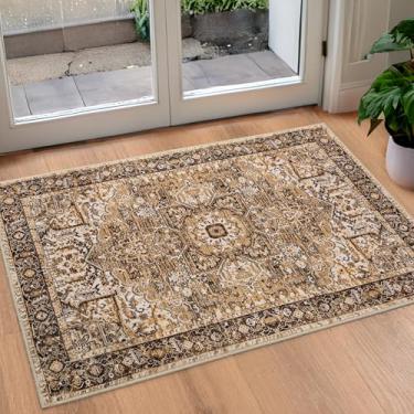 Imagem de ISEAU Tapete vintage de entrada interna 5 x 7 cm - Tapete pequeno lavável à máquina com suporte antiderrapante, tapetes baixos para porta, entrada, quarto infantil, sala de aula, cabeceira, quarto