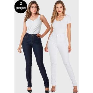Imagem de Kit 2 Calças Feminina HNO Jeans Skinny Blue Jeans White Azul Marinho e Branca-Feminino