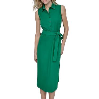 Imagem de DKNY Vestido midi feminino sem mangas com gola e cinto, trevo, PP