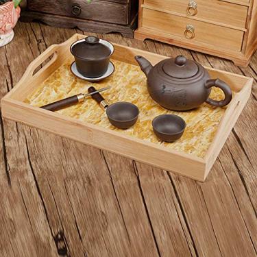 Imagem de Bandeja de chá bambu Mesa serviço para casa e escritório Design natural elegante premium Adequado xícara petiscos bebida
