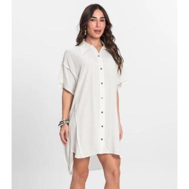 Imagem de Vestido Chemise Feminino Com Gola Endless Bege, G, Bege