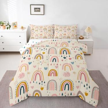Imagem de jejeloiu Lindo conjunto de edredom com arco-íris, tamanho solteiro, para crianças, meninos, meninas, princesa, decoração de quarto, microfibra, 2 peças com 1 fronha