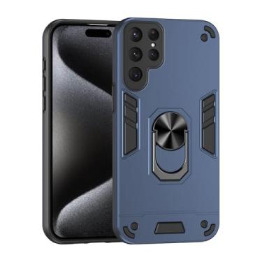 Imagem de POYUFRG Capa fina para Samsung Galaxy S26 Ultra/S26 Plus/S26, capa militar à prova de choque com suporte de metal giratório para câmera, azul, S26 Plus