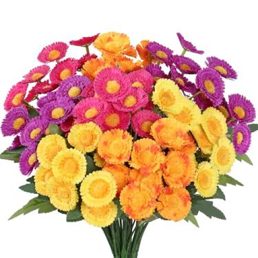 Imagem de Weldomcor Flores artificiais para mães ao ar livre, interior, margaridas de seda, buquê de flores artificiais com folhas de eucalipto, plantas falsas, vegetação, varanda, pátio, jardim, decoração de