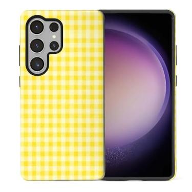 Imagem de WANKBLC Capa ultra brilhante compatível com Samsung Galaxy S25 para meninas e meninos, design de corpo inteiro, silicone macio, proteção contra arranhões, padrão maluco, retrô, amarelo creme, xadrez