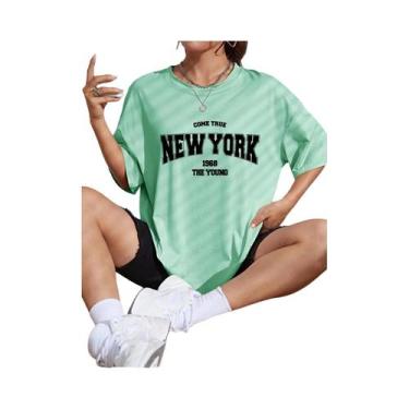 Imagem de Camiseta De Algodão Oversize Feminina 1968 Nova Iorque Moda Casual Cri