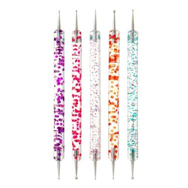 Imagem de 5PCS -ended Caneta de Pontilhado para Arte Unha Conjunto Picker Rhinestone com Cabo Acrílico Ponta Metal Desenhos Desenho Flor Colocação Pedras Gemas Reutilizável Fácil Limpar Controle