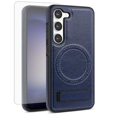 Imagem de Asuwish Capa de celular para Samsung Galaxy S23 Plus S23+ 5G com protetor de tela magnético e suporte de carregamento de couro PU S23plus 23S + S 23 23+ SM-S916U 16.8 cm feminino masculino azul