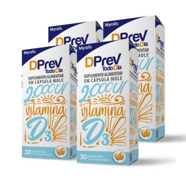 Imagem de Kit Vitamina D Colecalciferol DPrev Todo Dia 2000UI C/30 caps C/4 un. 
