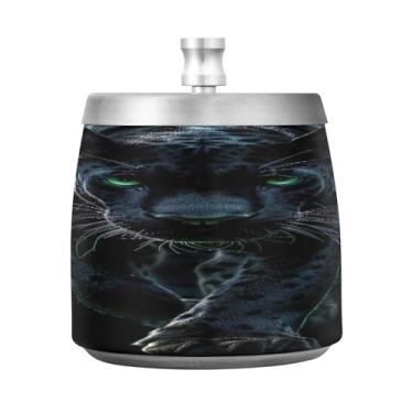 Imagem de STAYTOP Cinzeiro feroz Pantera Negra com tampa, aço inoxidável à prova de vento, sem fumaça, cinzeiro de cigarro grande para decoração de escritório em casa