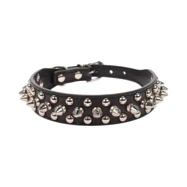 Imagem de Coleira Ajustável De Couro PU Com Rebites E Espinhos Para Cães E Gatos