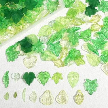 Imagem de 320 peças de contas de folha verde para fabricação de joias, pingentes de folhas verdes acrílicas, pingentes de folhas de bordo transparentes, tampas de contas pequenas sortidas para brincos, colares