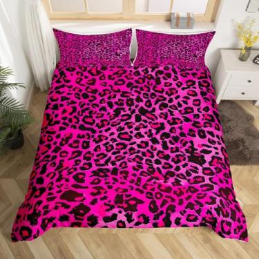 Imagem de jejeloiu Jogo de cama infantil rosa choque leopardo tamanho casal estampa animal capa de edredom para meninos meninas adolescentes guepardo capa de edredom respirável macio leve mulheres homens safári
