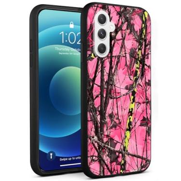 Imagem de Decahouy Capa para celular Samsung Galaxy S25 FE, capa protetora de corpo inteiro leve e macia de TPU à prova de choque para Galaxy S25 FE, carregamento sem fio compatível, camuflagem rosa e galhos de