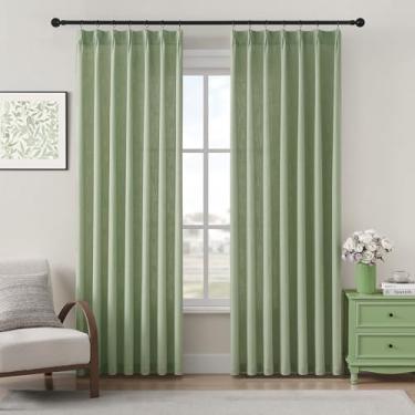 Imagem de Cortinas plissadas de linho verde sálvia 213 cm de comprimento, 2 painéis para sala de estar, quarto, ganchos de linho texturizados, argolas para abas traseiras, elegantes e luxuosas, cortinas de 203